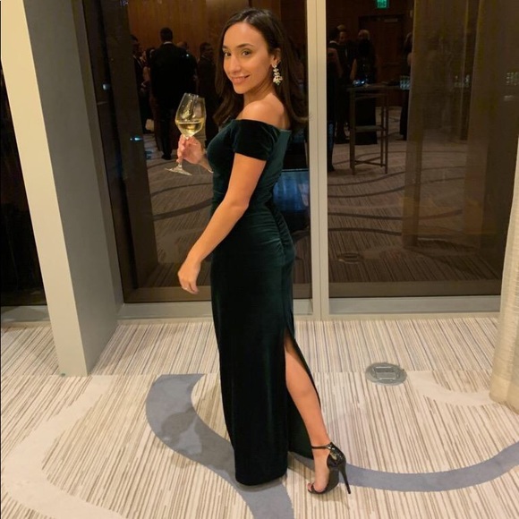 xscape green velvet dress